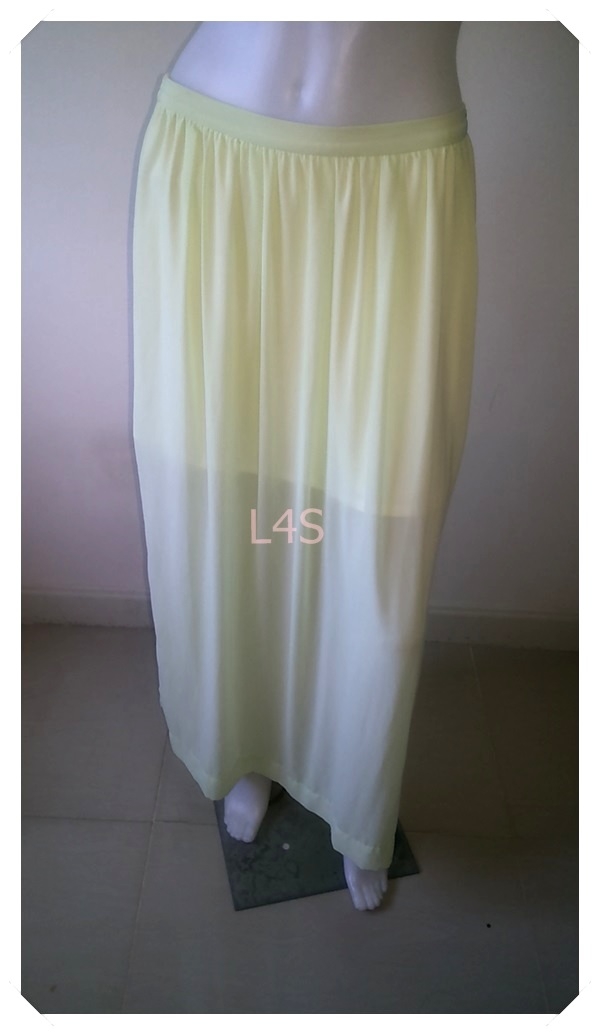 FF01308-กระโปรงยาว ชีฟอง สีเขียวอ่อน มือสอง JASPAL เอว 28-32 นิ้ว