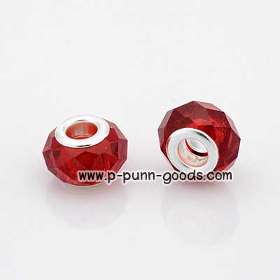 ลูกปัดแก้ว 14x9 มม. Red (Faceted Glass European Beads)