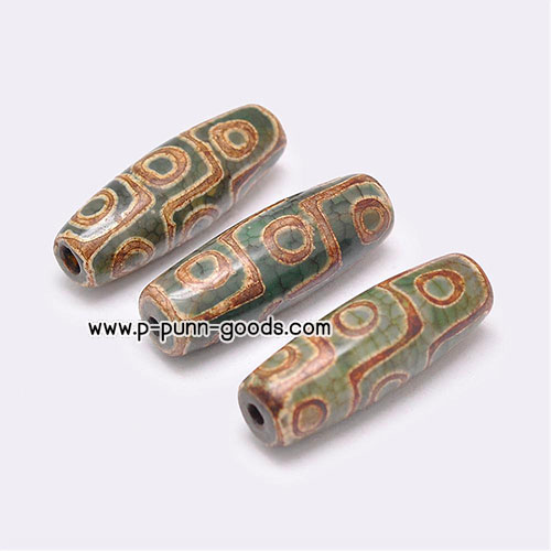 9 Eyes dZi Tibetan Agate, (29~30มม.) สี OliveDrab (1 ขิ้น)