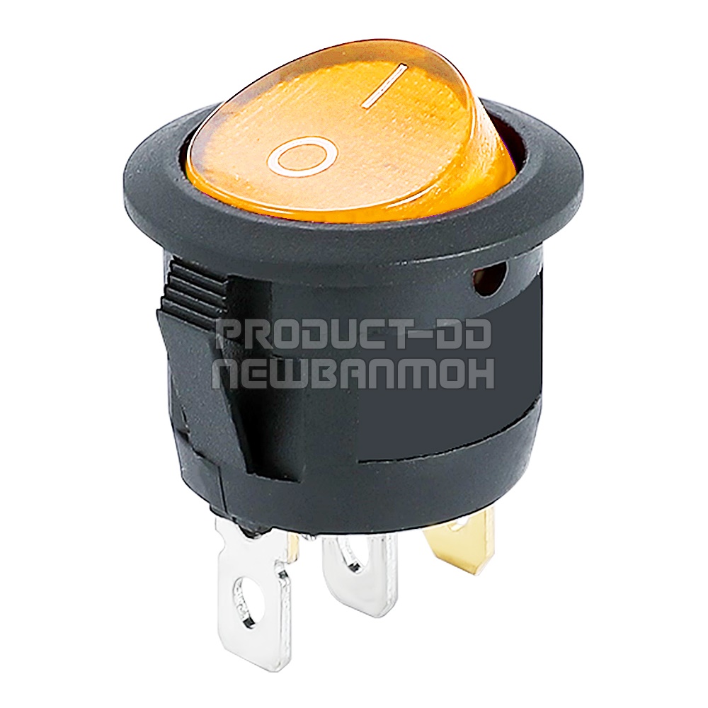 KCD1 สวิตช์กระดก ON-OFF (I-O) กลม 3 ขา สีส้มมีไฟ 6A 250V AC