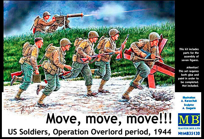 โมเดลฟิกเกอร์ Master Box ขนาด 1/35 MB35130 Move Move Move!!! U.S. Soldiers Operation Overlord Period 1944