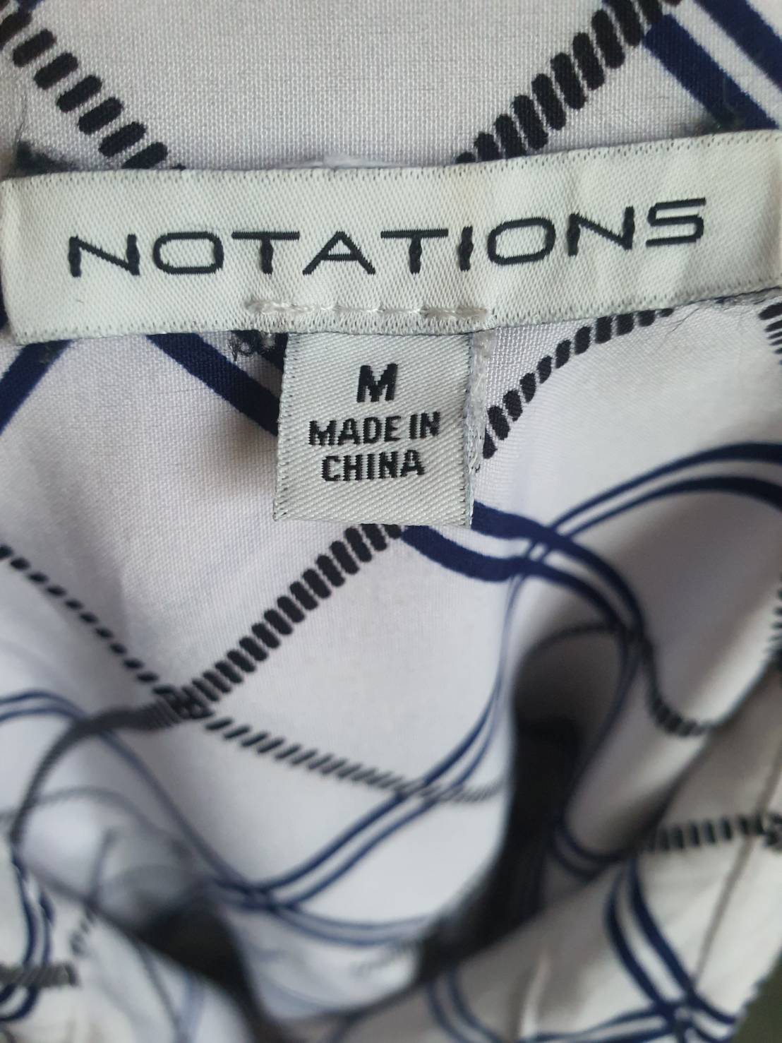 FF06435 เสื้อเชิ้ตมือสอง สีขาวลาย แบรนด์ notations อก 40 นิ้ว