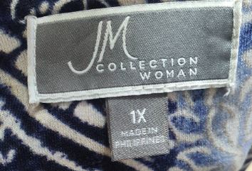 FF04154 เสื้อผ้ามือสอง ลายน้ำเงิน แบรนด์ JM COLLECTION อก 46-50 นิ้ว