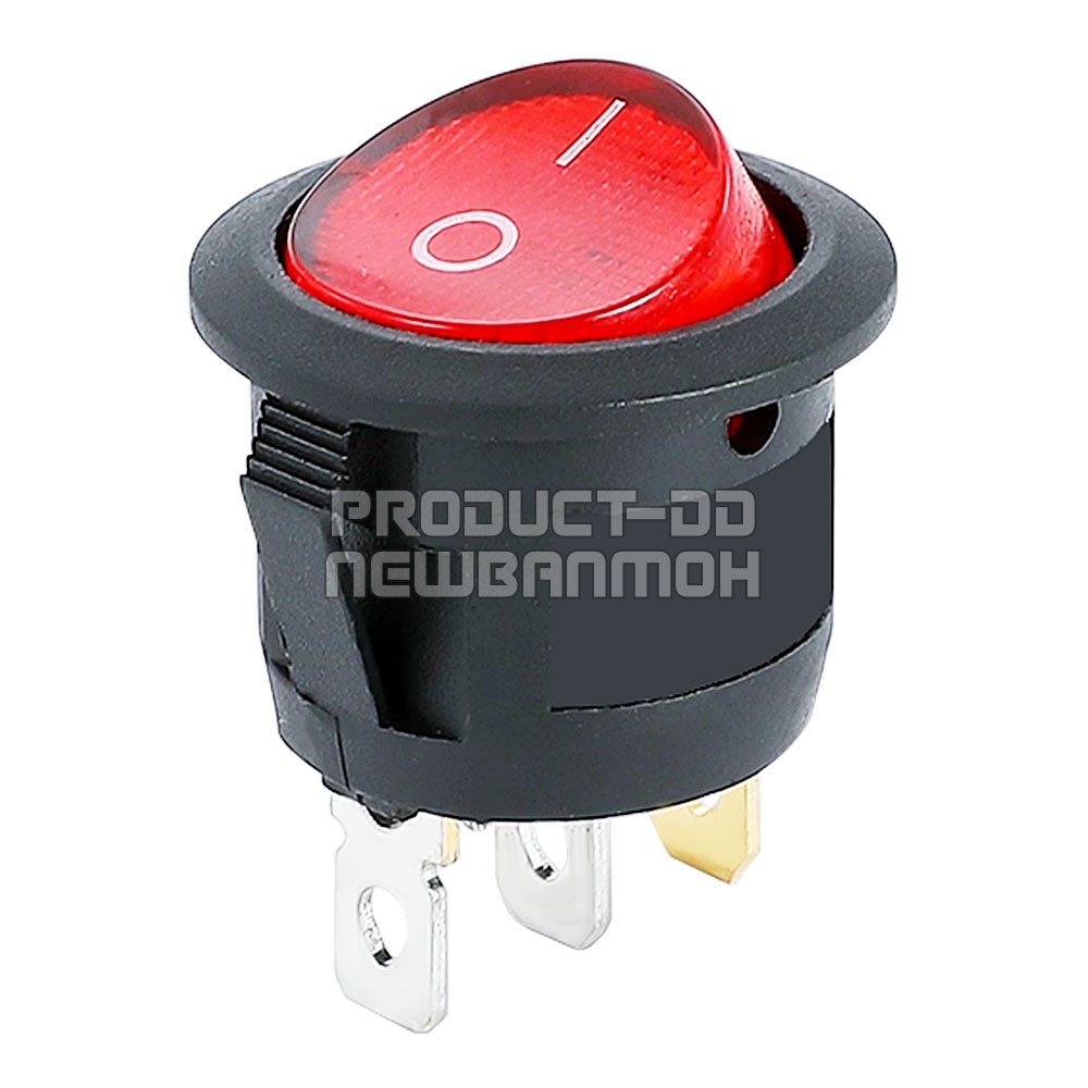 KCD1 สวิตช์กระดก ON-OFF (I-O) กลม 3 ขา สีแดงมีไฟ 6A 250V AC