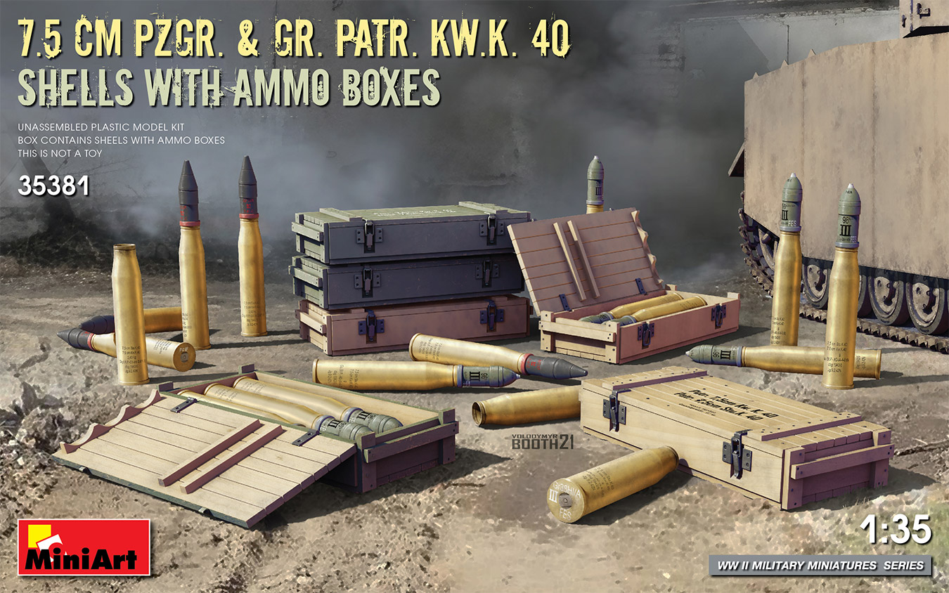 โมเดลลูกกระสุน ระเบิด จรวดและลังเก็บ MiniArt ขนาด 1/35 MI35381 7.5 cm Pzgr. & Gr. Patr. Kw.K. 40 Shells with Ammo Boxes