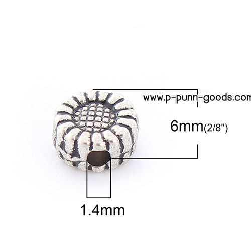 ลูกปัดคั่น 6 มม. ดอกทานตะวัน สีเงินโบราณ