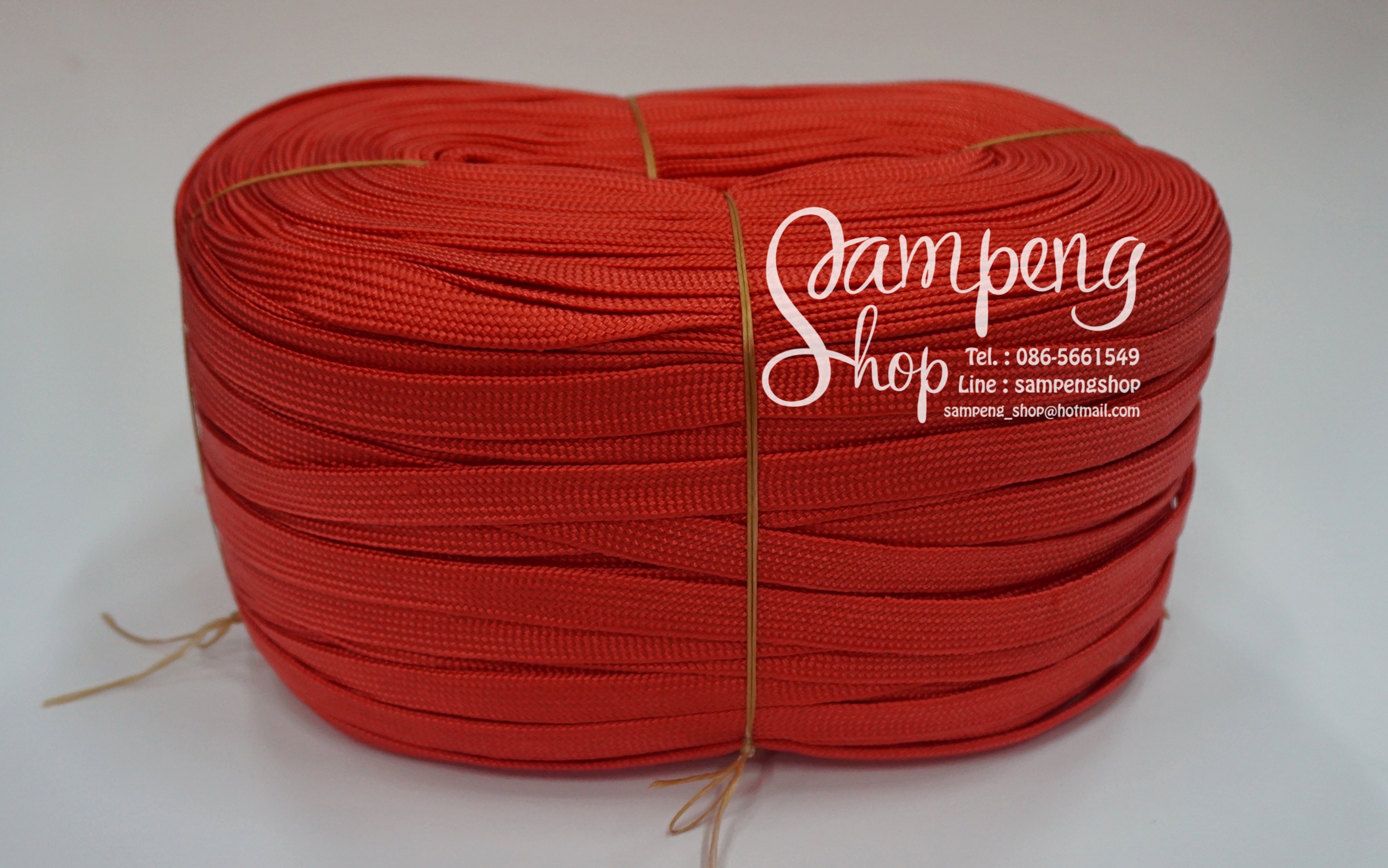 เชือกถักแบนเอนกประสงค์ เส้นเล็ก สีแดง (1เมตร)