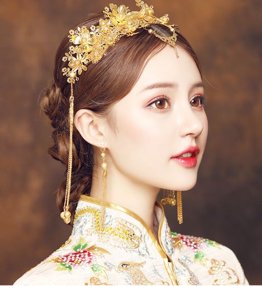 ชุดเครื่องประดับผม พร้อมสร้อยต่างหู มงกุฎประดับผมแบบผู้หญิงจีน(แบบ AD) 发饰 Chinese Women's Hair Headdress (Type AD)