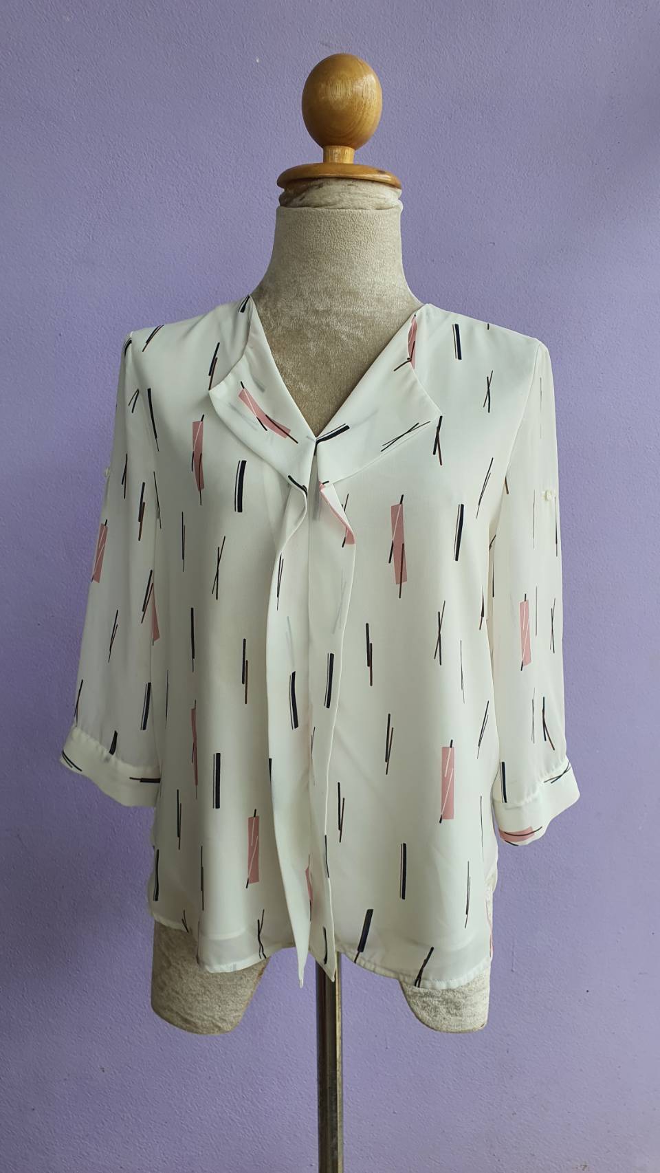 FF03386 เสื้อแฟชั่น ชีฟอง สีขาว มือสอง อก 36 นิ้ว