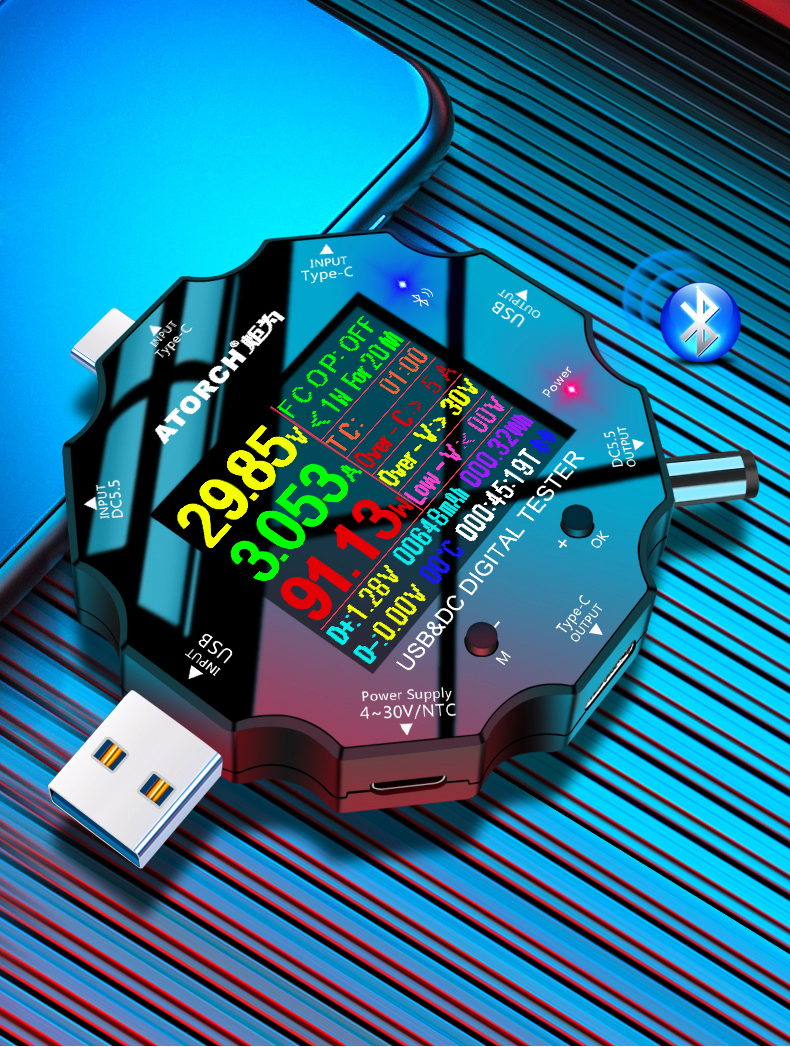 เครื่องวัดไฟ ATORCH UD18 USB 3.0 18in1 USB tester APP dc digital voltmeter ammeter voltimetro power bank voltage detector volt meter electric doctor
