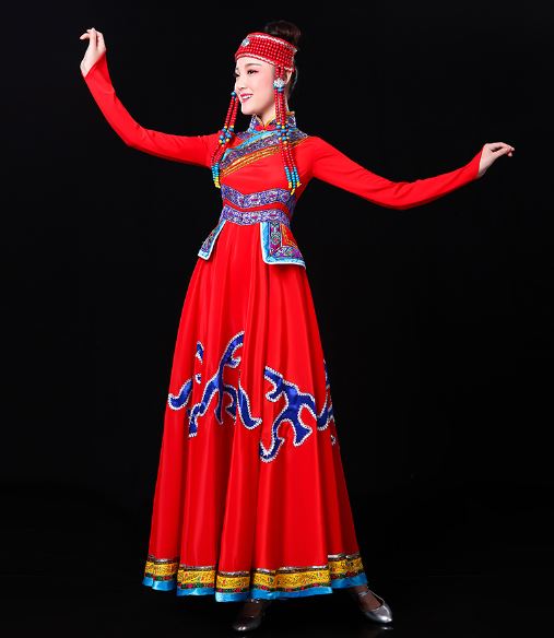 ชุดฟ้อนรำสตรีเผ่ามองโกล 蒙古族演出服衣裙舞台服成人女 Mongolian Women Dance Costume