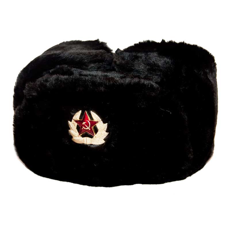หมวกรัสเซีย (shapka ushanka Soviet and Russian winter hat) : Black Russian Ushanka Hat