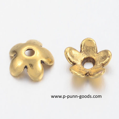 ฝาครอบลูกปัด ดอกไม้ 6.5มม. สีทองโบราณ