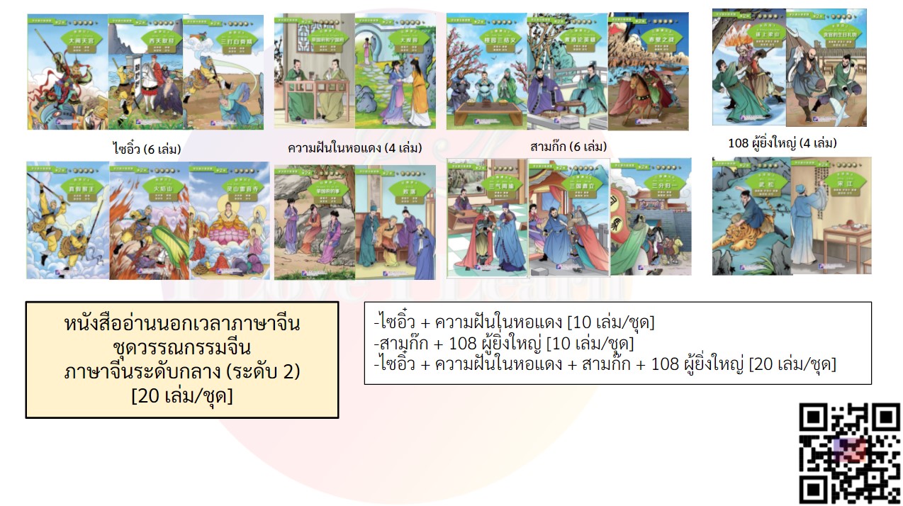 ชุดหนังสือหัดอ่านภาษาจีน ชุดนิทานวรรณกรรมจีน ภาษาจีนระดับกลาง (ระดับ 2) : 20 เล่มชุด เพื่อเพิ่มคำศัพท์ภาษาจีน เตรียมสอบ HSK สอบวัดระดับความรู้ภาษาจีน HSK ส่งฟรี