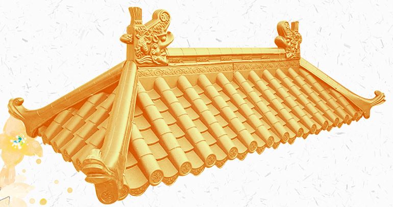 หลังคากระเบื้อง (สีทอง) แบบเกาหลี จีน ญี่ปุ่น ไว้สำหรับตกแต่งสถานที่ต่างๆ 仿古门头屋檐瓦片围墙装饰树金色树脂塑料瓦片中式一体仿古瓦 Chinese/Japanese/Korean (Gold) Tile Decoration Creative Tile Decoration
