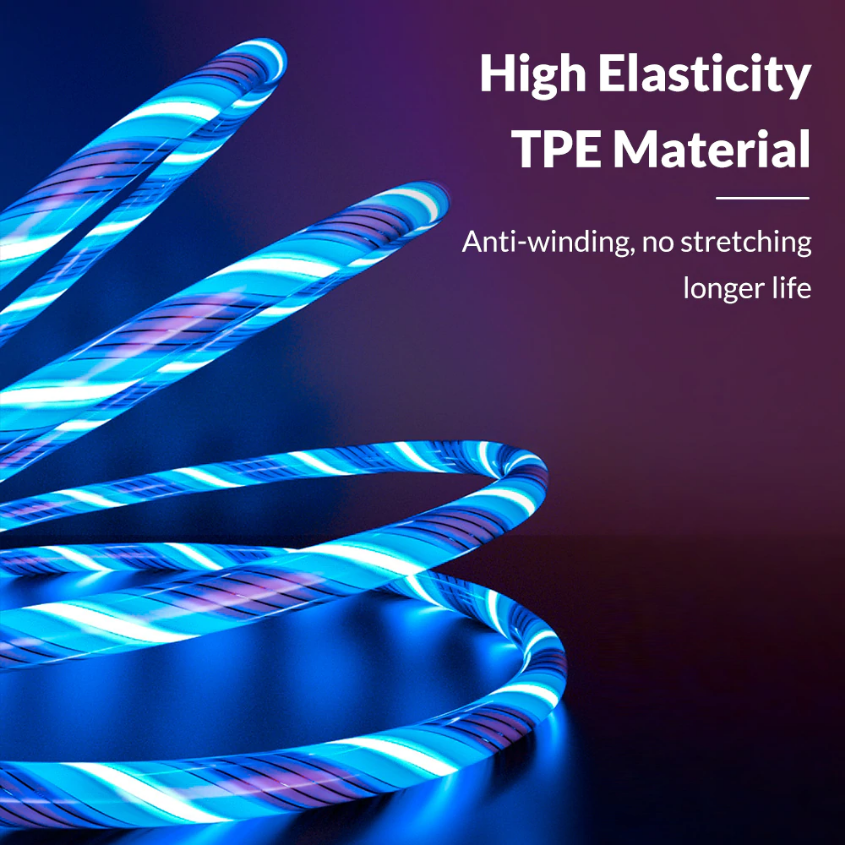 สายดาต้าหัวแม่เหล็กเรืองแสงแบบไฟวิ่งรองรับชาร์จด่วน TOPK 3A Flowing Light LED Magnetic Cable USB Type C Cable Fast charging Data Cable for Phone