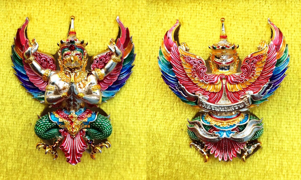 พญาครุฑ ทรงฤทธิ์ รุ่นโคตรมหาเศรษฐี วัดพระมหาธาตุวรมหาวิหาร จ.นครศรีธรรมราช เนื้อปีกเครื่องบินผสมดีบุก ลงยาราชาวดี