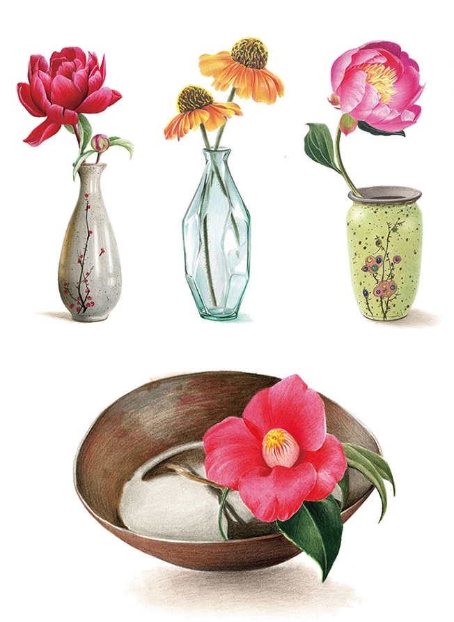 (Pre-order) หนังสือสอนระบายสีไม้ภาพดอกไม้ PAINTING WITH COLORED PENCIL