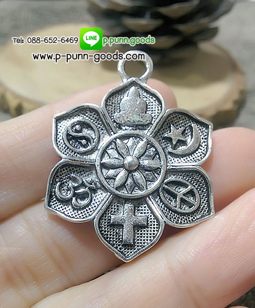จี้โอม จี้ดอกบัวอักขระอักษรโอม 28x37มม. สีเงินโบราณ