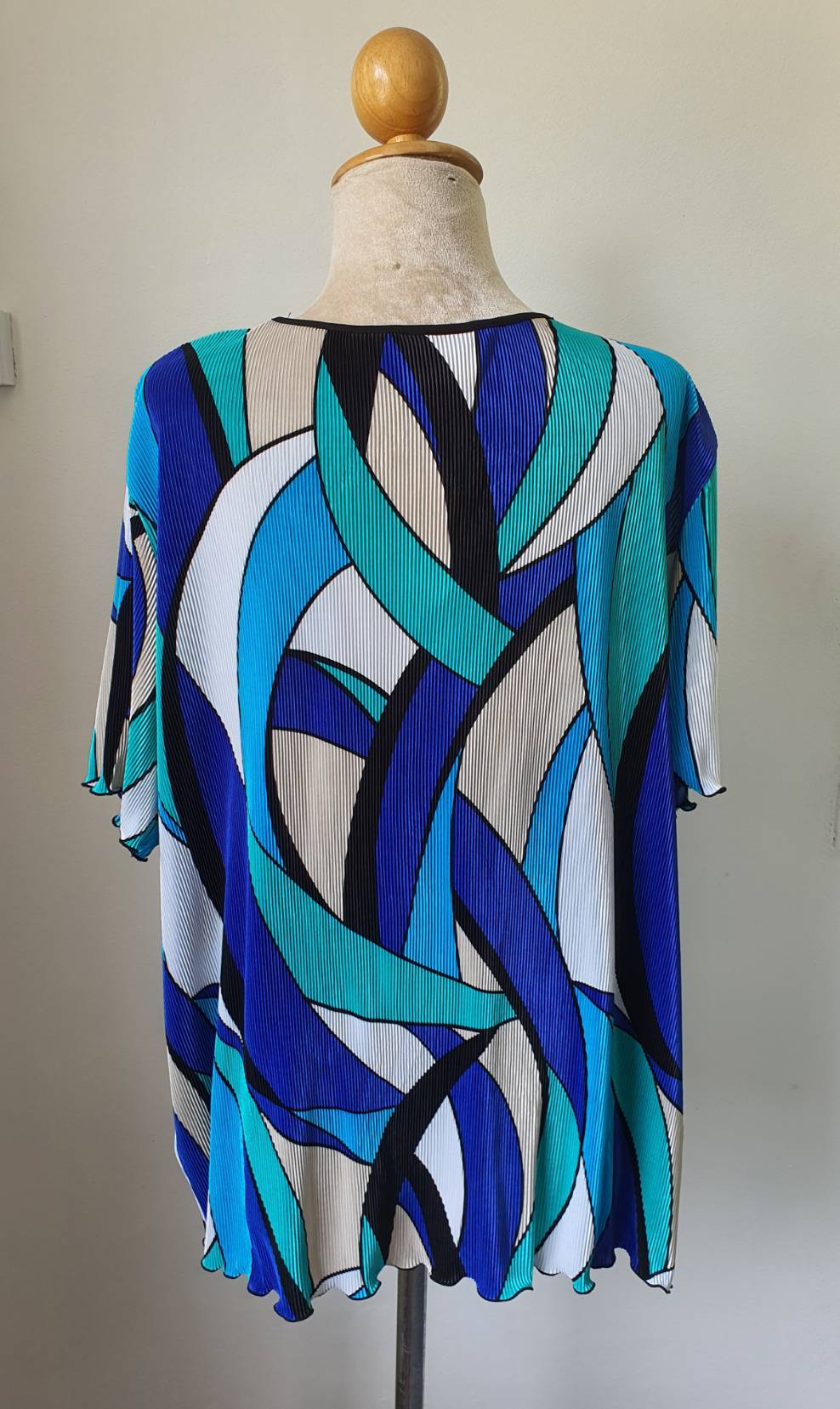 FF04392 เสื้อผ้ามือสอง อัดพลีท เขียวฟ้า แบรนด์ alfred dunner อก 52-60 นิ้ว