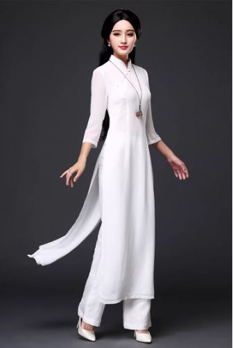 ชุดกี่เพ้าสตรีเวียดนาม อ๊าวส่าย อ๊าวหย่าย áo dài กางเกงขาบาน คอปกต่ำ Sườn xám Việt Nam, quần ống rộng, cổ thấp Vietnamese Women Cheongsam áo dài, Wide-legged Pants, Low Collar