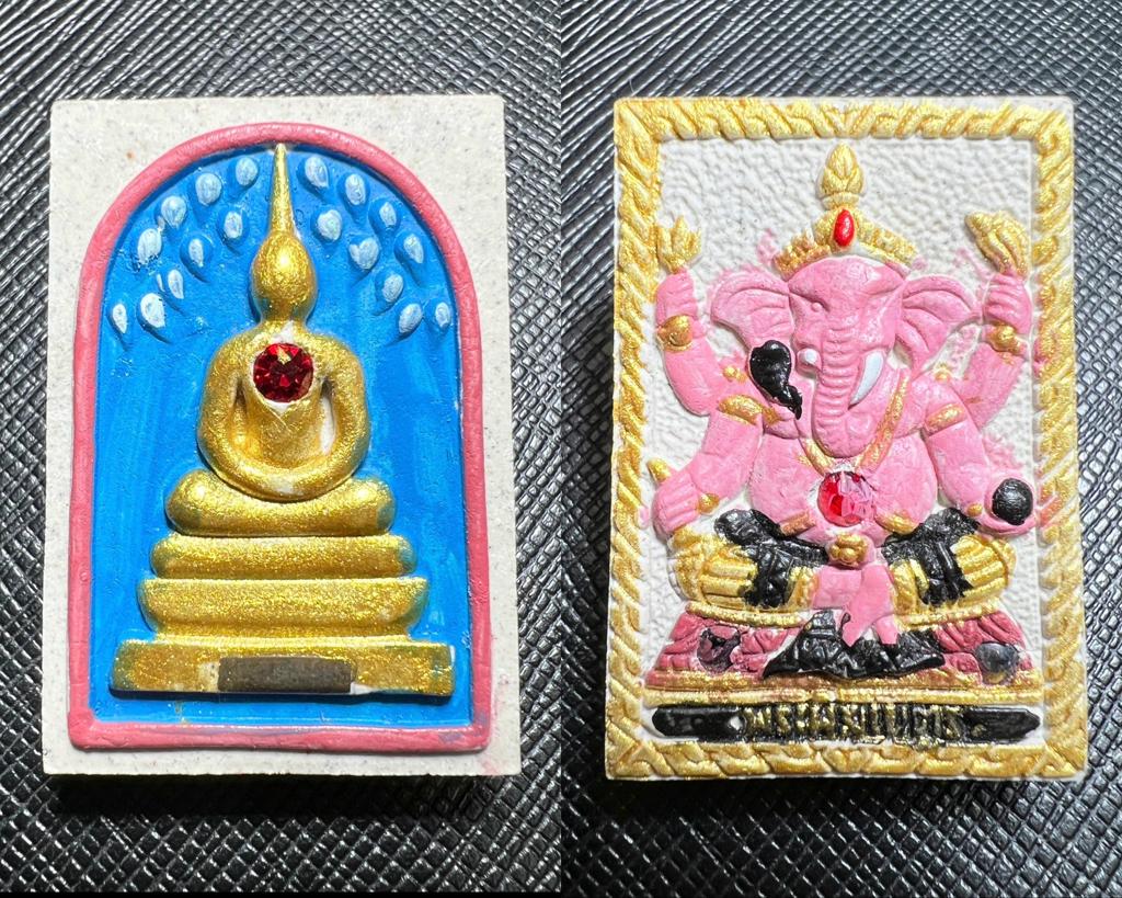 พระสมเด็จปรกโพธิ์ (เนื้อผงว่านเกสร, เพ้นท์สี, ฝังตะกรุด) Phra Somdej Prokpho (Flower pollen powder, Painted, Embedded with Takrud). SKU-03271