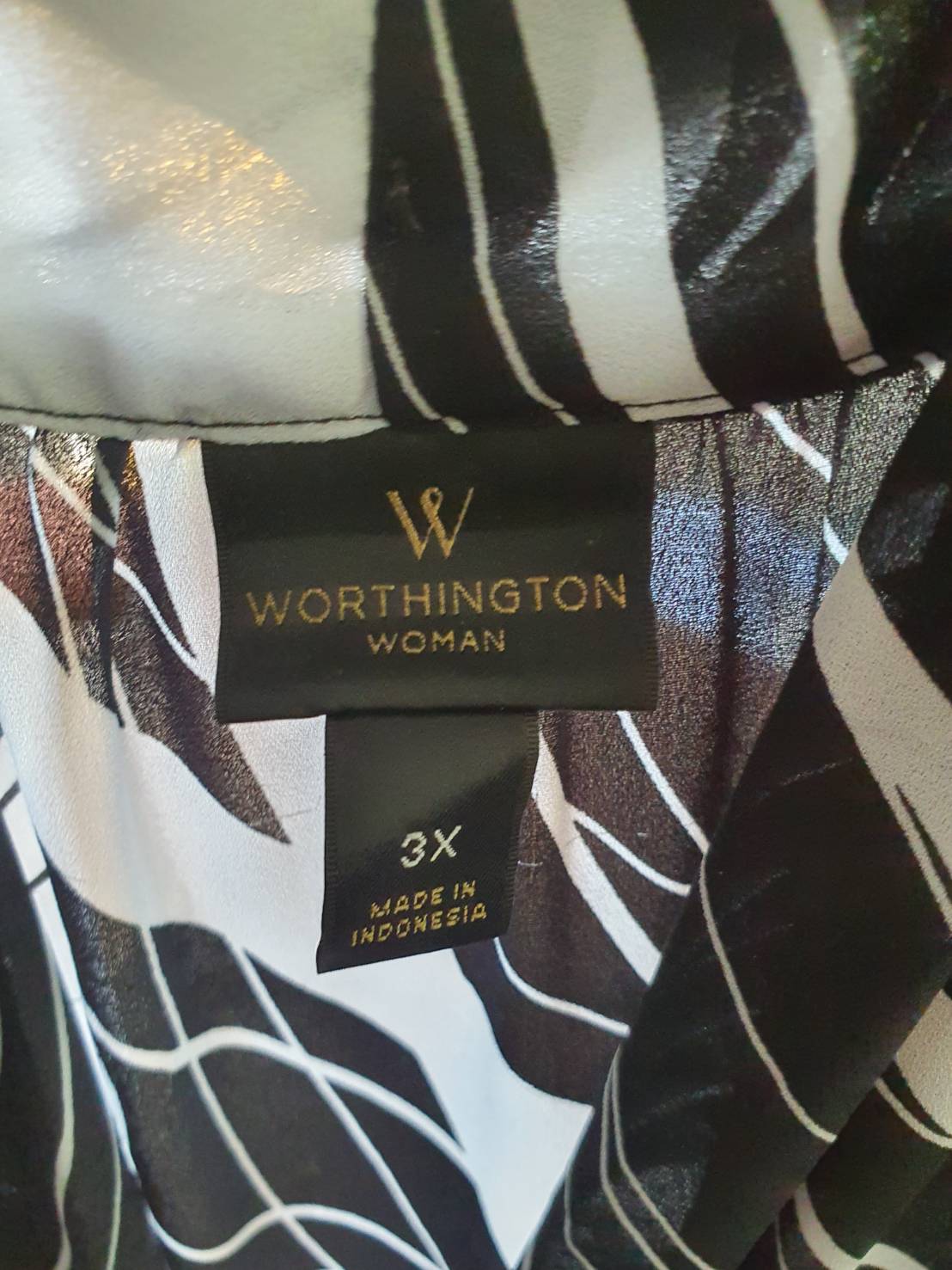 หมดค่ะ FF04427 เสื้อผ้ามือสอง ชีฟอง ลายขาวดำ แบรนด์ WORTHINGTON อก free-55 นิ้ว