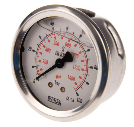 Pressure Gauge : WIKA : Port G1/4 ขนาด 60 mm. X 0-100 Bar เกลียวออกหลัง (Back Entry )Case Material : Stainless Steel