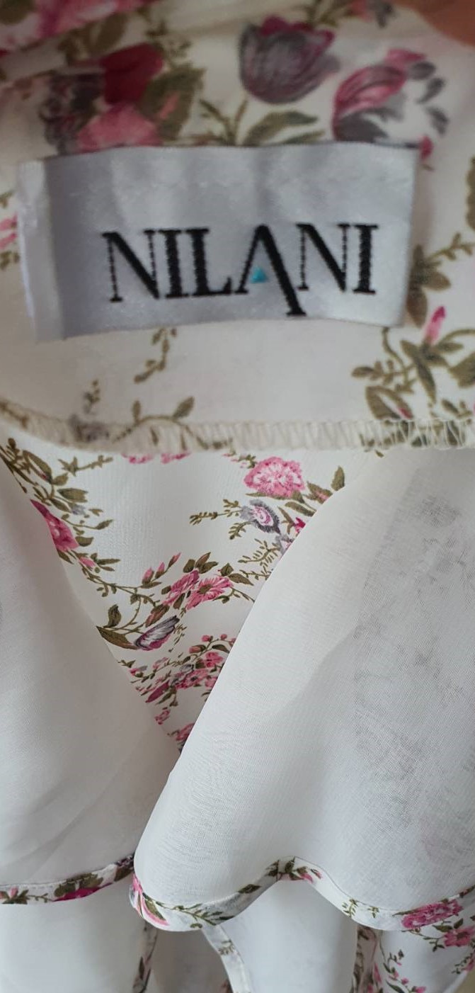 FF03137 เสื้อชีฟอง มือสอง สีขาวลายดอกไม้ แบรนด์ NILANI อก free-38 นิ้ว