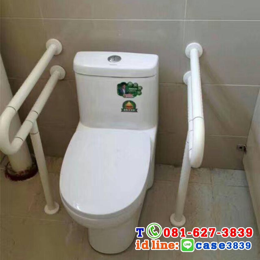 ราว ห้องน้ำ รูปตัว P สีขาวยึดกับพื้น 1 ขา สีขาว