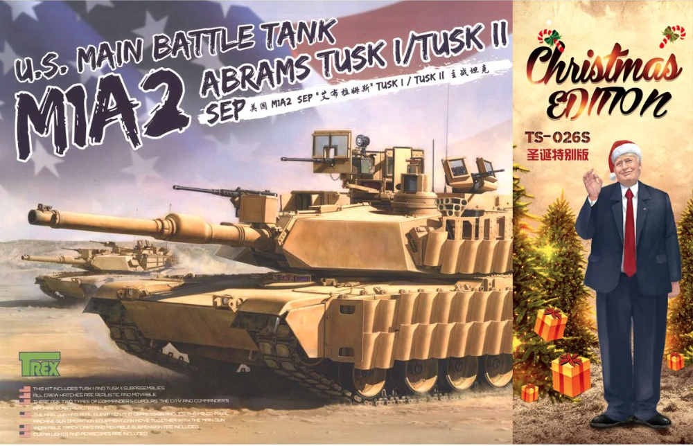 โมเดลรถถัง Meng Model ขนาด 1/35 TS-026s U.S. Main Battle Tank M1A2 Abrams Tusk I/Tusk II Christmas Edition w. Trump Figure