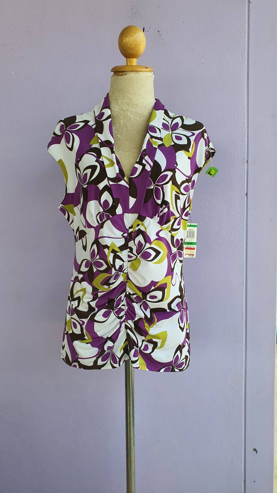 FF02845 เสื้อแฟชั่น ลายม่วงขาว แบรนด์ ALFANI อก 38-42 นิ้ว