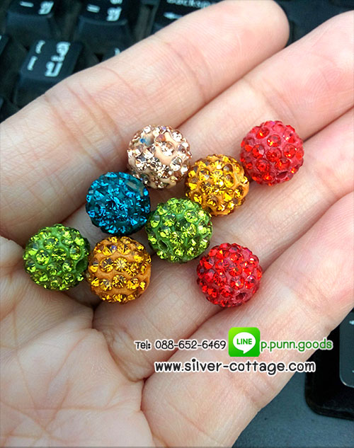 เม็ดคั่นเพชร เกรด A เม็ดกลม 10มม. (Disco Ball) **เลือกสีด้านใน**