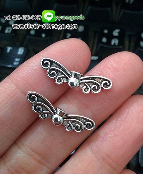 ตัวคั่นผีเสื้อ ลูกปัดผีเสื้อ 22x6 มม. สีเงินโบราณ