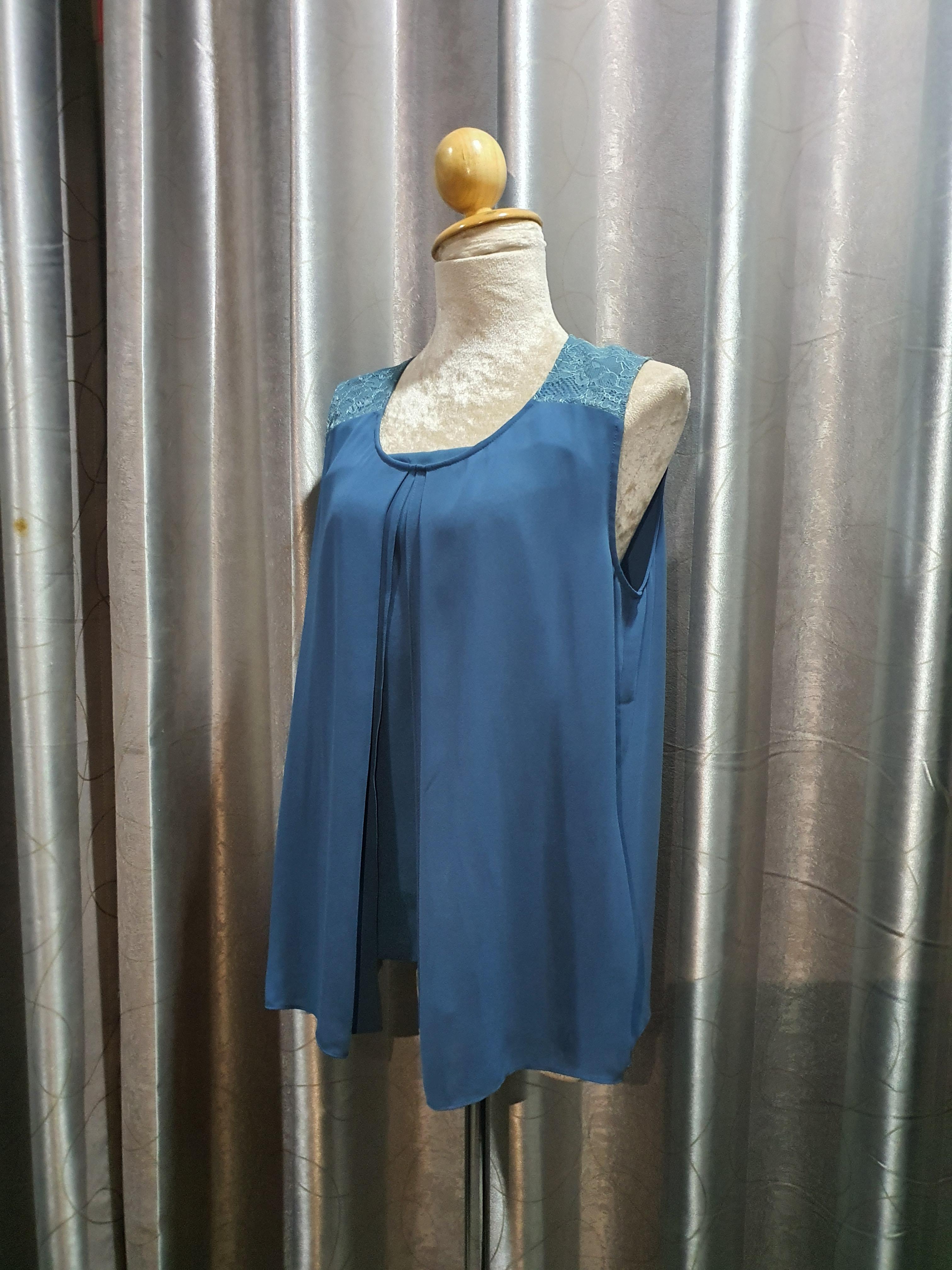 FF02069 เสื้อผ้ามือสอง ชีฟอง สีฟ้า g2000 อก 40 นิ้ว.