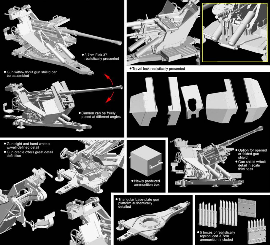 โมเดลรถถัง Dragon Models 1/35 DGM6483 3.7cm FLAK37 1/35 Scale