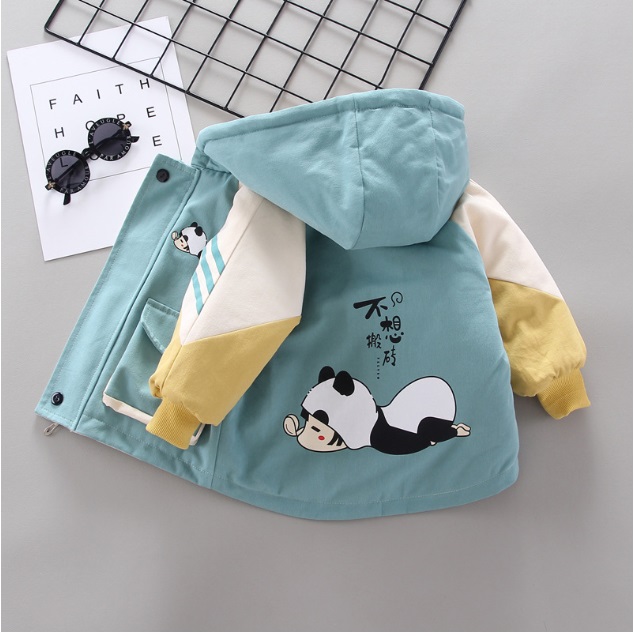 เสื้อแจ็คเก๊ตเด็กชายลายหมีแพนด้า มีฮู๊ต สีสันน่ารักสีพาสเทล