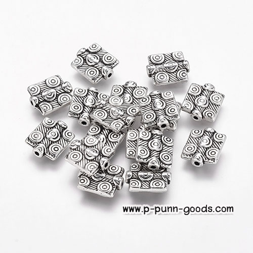 ลูกปัดคั่น สี่เหลี่ยม 10x12 มม. สีเงินโบราณ