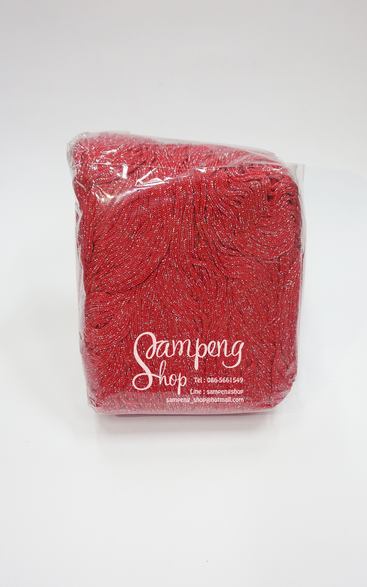 เชือกร่ม สีแดงดิ้นเงิน