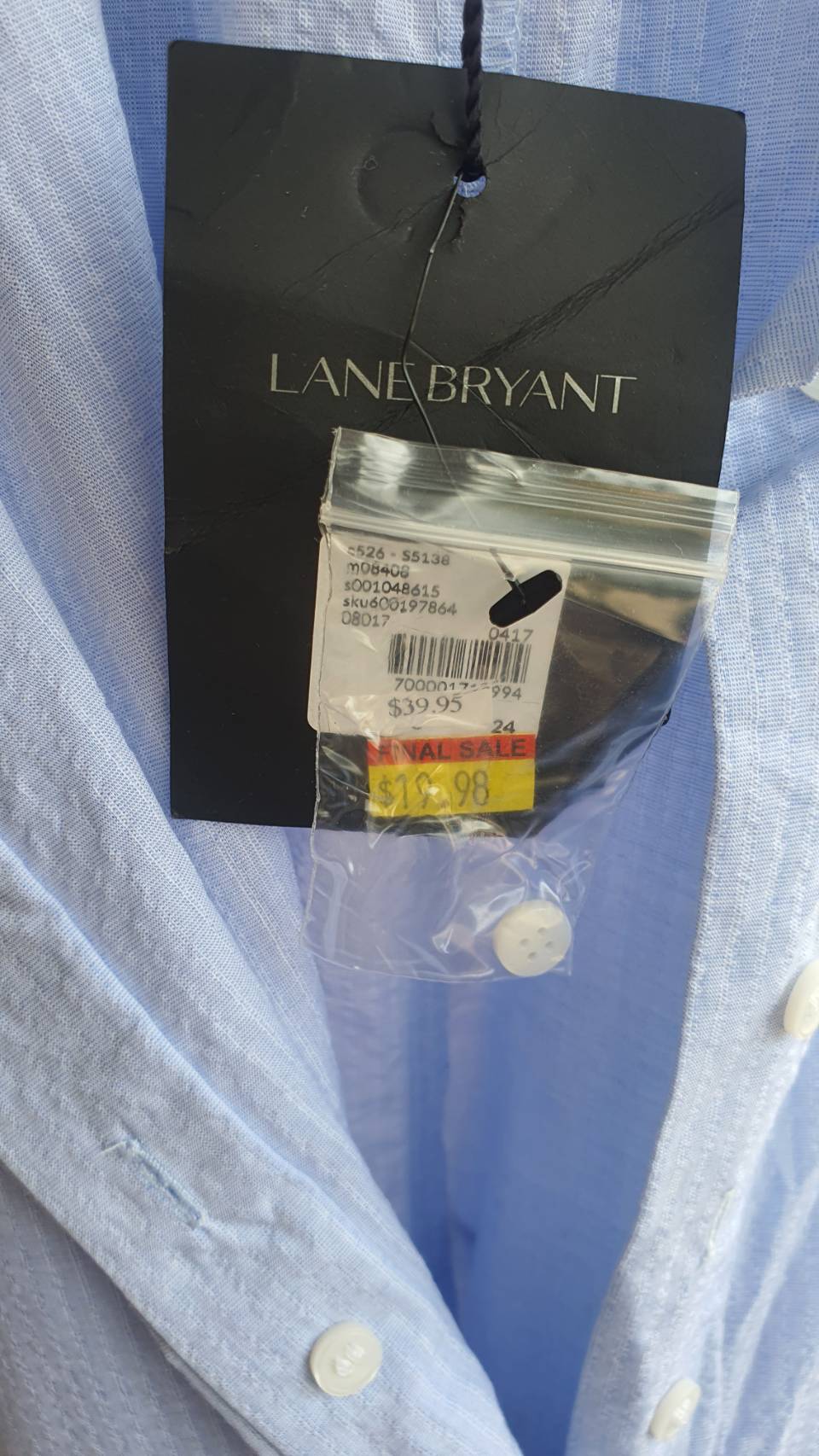 FF03530 ของใหม่ เสื้อแฟชั่น สีฟ้า แบรนด์ LANE BRYANT อก free-52 นิ้ว