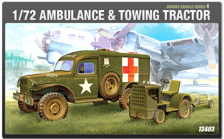 โมเดลรถถัง Academy ขนาด 1/72 AC13403 WWII Ground Vehicle Set- 4 U.S. Ambulance & Towing Tractor