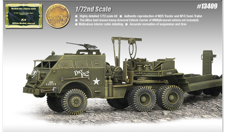โมเดลรถถัง Academy ขนาด 1/72 AC13409 WWII Ground Vehicle Set-7 U.S.Tank Transporter Dragon Wagon