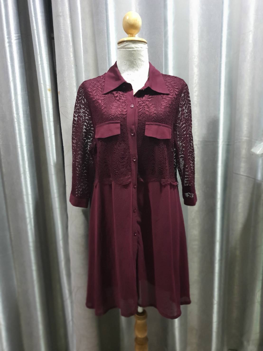 FF06376 เดรสมือสอง สีแดง อก 38 นิ้ว