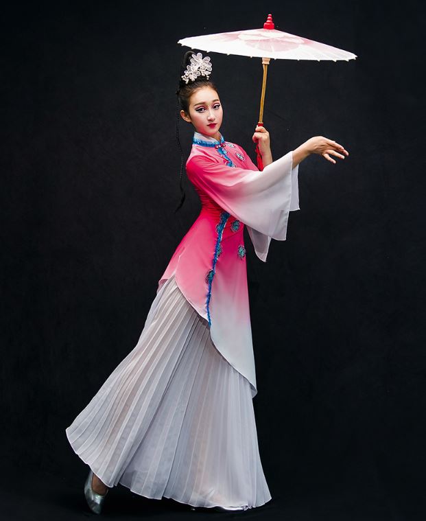 ชุดสตรีการแสดงฟ้อนรำร่มจีน 新款中国风雪纺扇子舞蹈服装伞舞 New Chinese Umbrella Dance Costume