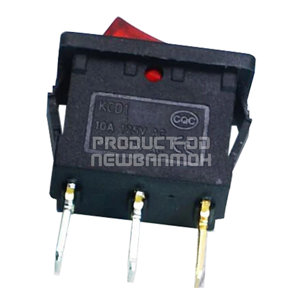 KCD1 สวิตช์กระดก ON-OFF (I-O) 3 ขา สีแดงมีไฟ 6A 250V AC