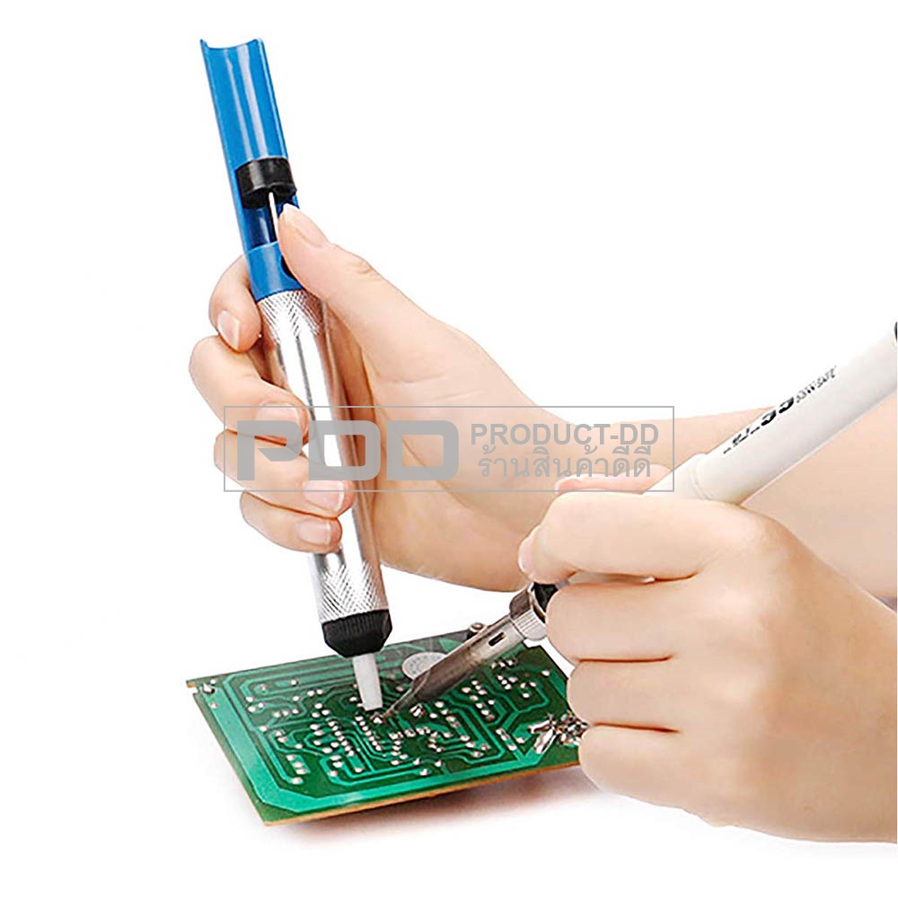 ที่ดูดตะกั่ว แบบปั๊มสุญญากาศ ขนาดเล็ก 19 ซม. สีเงิน Soldering Removal ฟองน้ำเช็ดปลายหัวแร้ง