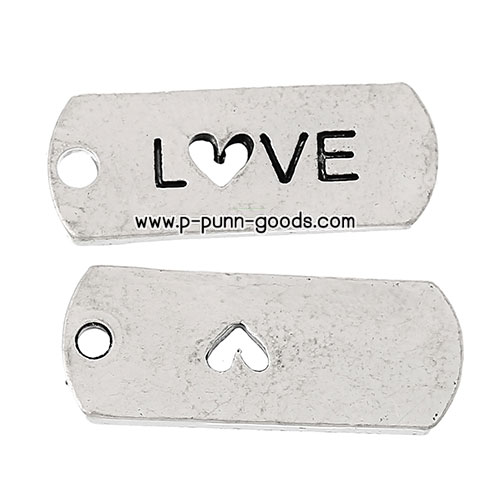 ป้ายอักษร Love ฉลุรูปหัวใจ ขนาด 8x21 มม. สีเงินโบราณ