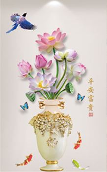 สติกเกอร์ติดกำแพง 3 มิติ แจกันจีน 中国风花瓶3d立体墙贴画 Chinese Vase 3d Wall Sticker