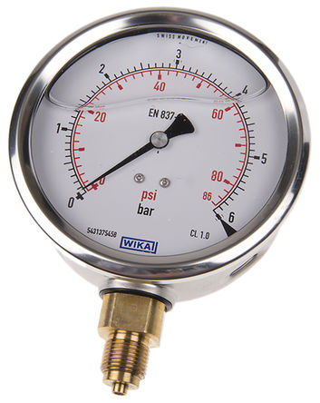 Pressure Gauge : WIKA : Port G 3/8 ขนาด 100 X 0-6 Bar เกลียวออกล่าง ( Bottom Entry )Case Material : Stainless Steel