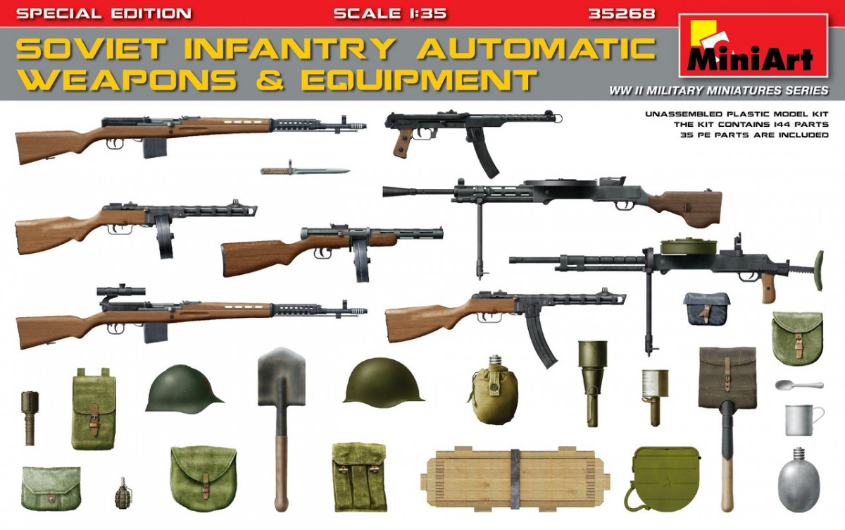 โมเดลฟิกเกอร์อาวุธทหาร MiniArt ขนาด 1/35 MI35268 Soviet Infantry Automatic Weapons & Equipment Special Edition
